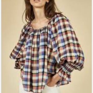 NWT Hunter Bell Fall Check Lucia Blouse Size XS New $320